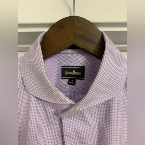 NEIMAN MARCUS Men’s Purple White Check Button Up Dress Shirt 15 34/35 - Picture 5 of 5